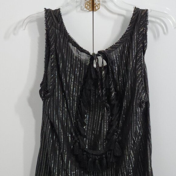 Trina Turk Coverup Dress Size S Black Striped Gold Silver Metallic Silk Blend - Picture 5 of 6
